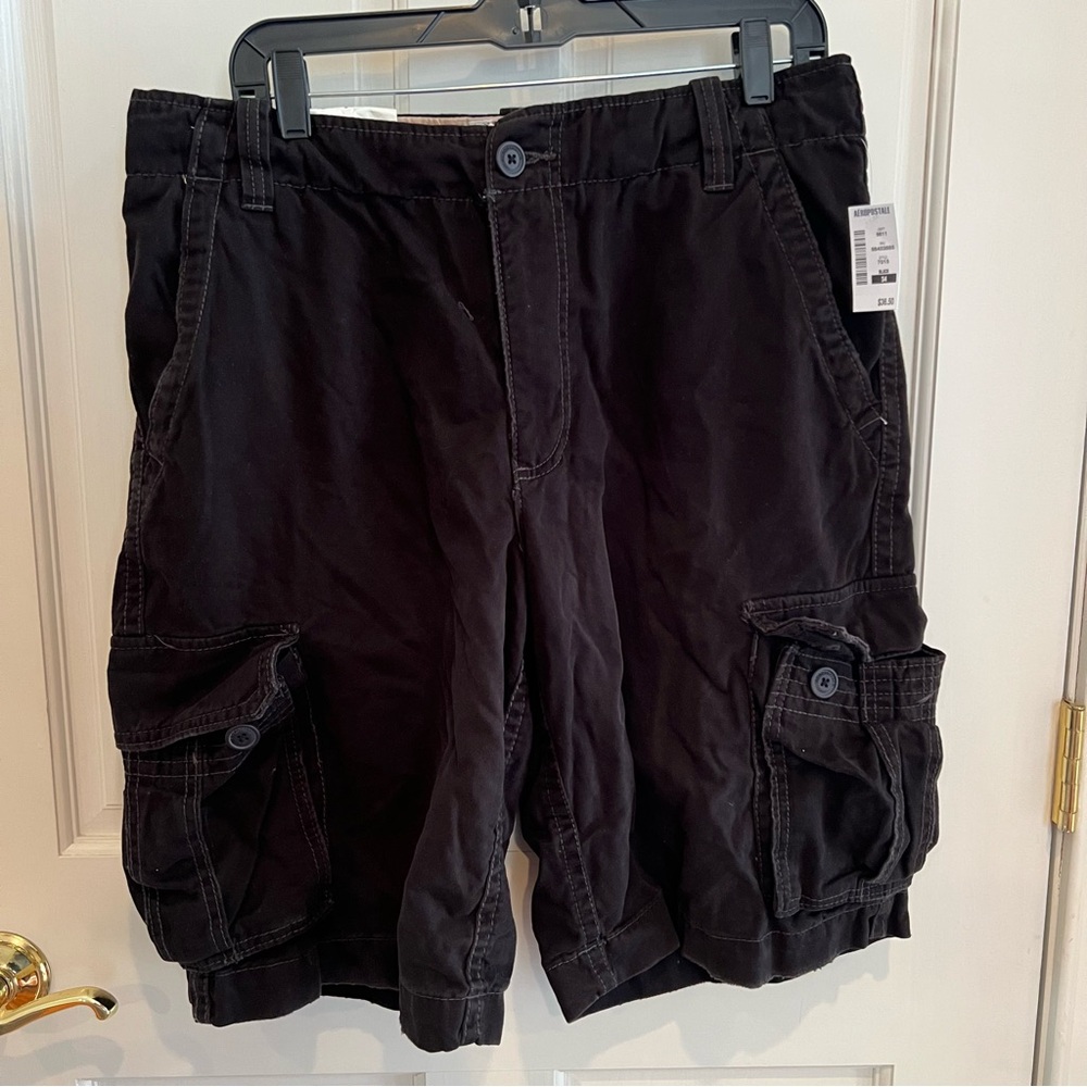 NWT Mens AEROPOSTALE A87 Black Cargo Shorts 100% Cotton Size 34 Inner Drawstring